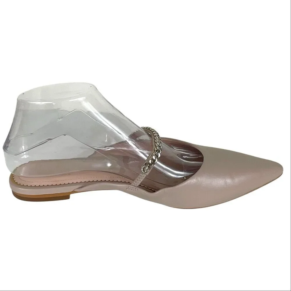 Kate Spade Isadora Beige Leather Chain Mules Pointed Toe Size 8.5